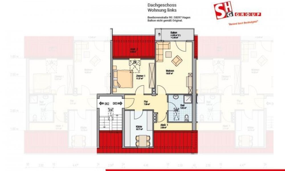 SHG+++ Schöne 2,5-Zimmerwohnung im DG mit kleinem Austritt/Loggia